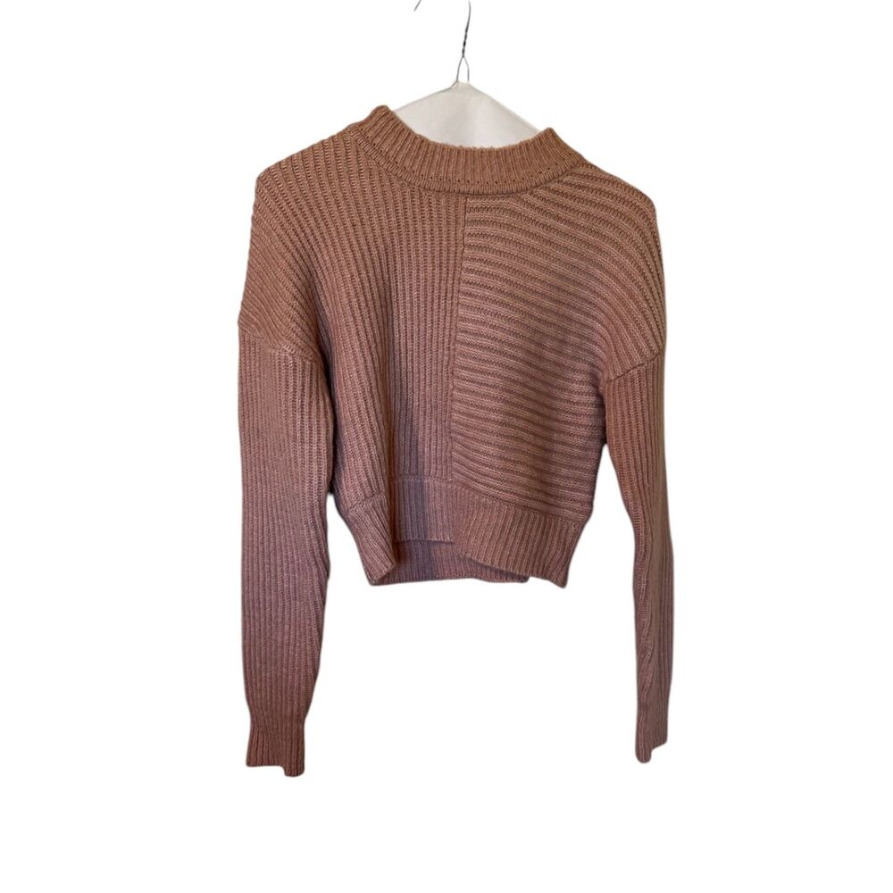 Bebe Dusty Pink Ribbed Knit Cropped Winter Sweater Women's Size Small Cozy